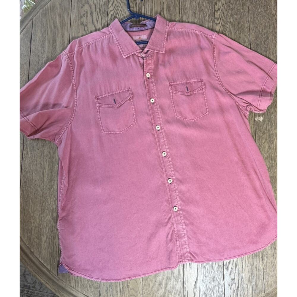 Tommy Bahama Shirt Men's 2XL Pink Tencel Cotton Button Down Short Sleeve